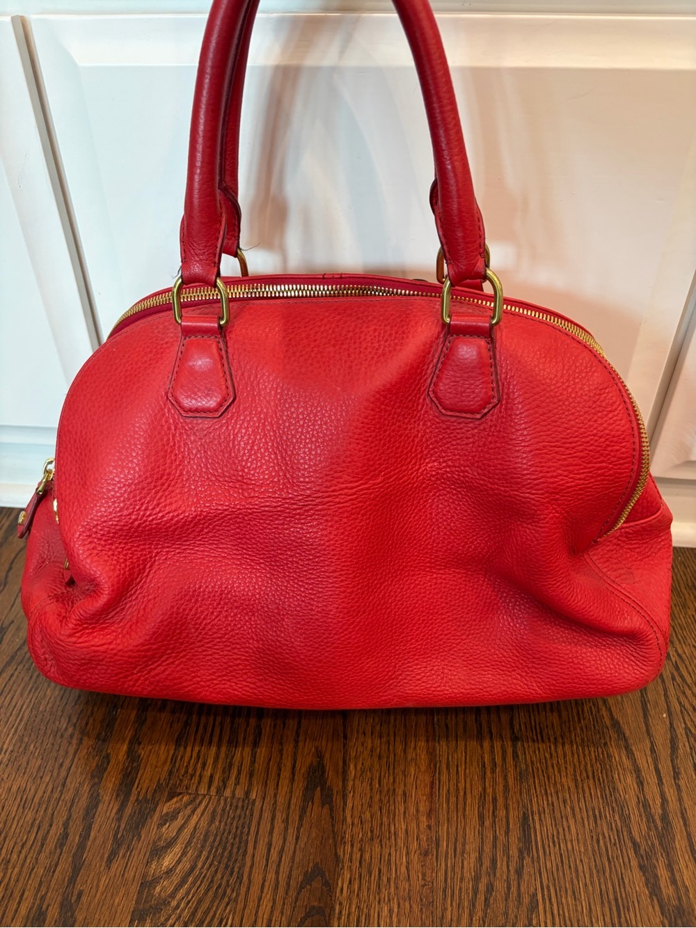 J. CREW Biennial Satchel Red Pebbled Leather Tri Compartment Shoulder Bag - Picture 3 of 14